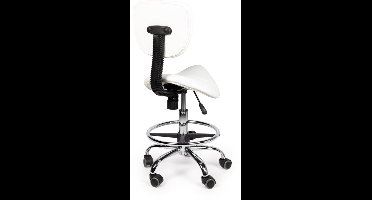 Ergonomische Zadelkruk Wit met Rugleuning – Verstelbare Zadelstoel met Wielen – Comfortabele Werkkruk voor Salon, Kappers & Thuis - Zithoogte 40-56cm - met Voetsteun