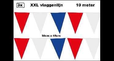 3 stuks XXL Vlaggenlijn rood/wit/blauw 30cm x 45cm – Holland Giga vlaglijn themafeest party festival