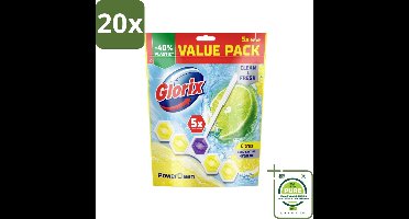20 x Glorix - Power Clean - Toiletblok - Citrus - Hersluitbare Verpakking - 5 Blokken - Grootverpakking - Toilet Schoonmaak - Toiletblok - Toilet Reiniging - Citrus Geur - Kalk Verwijderaar