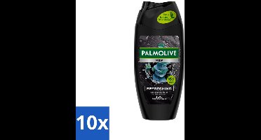 10 x Palmolive Men 3-in-1 Body Face Hair Refreshing Etherische Eucalyptusolie Zeezoutextract 250 ml - Douchegel Voor Mannen - Verfrissende Douchegel - Eucalyptusolie - Citrusolie - Hydraterende Douchegel
