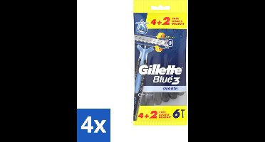 4 x Gillette - Blue 3 Smooth - Wegwerpscheermesjes - Comfortabele scheerbeurt - 6 Scheermesjes - Scheermesje - Wegwerpscheermesje - Scheren - Scheren Voor Mannen - Comfortabele Scheerbeurt