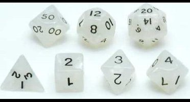 HOT Games dobbelstenen set wit marmer parelmoer 7 stuks kunststof.