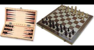Hot sports Schaak-backgammon klapcassette hout bruin 29x29