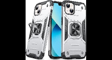 Hoesje Geschikt voor iPhone 13 Pro Max - Heavy Duty Armor Hoesje met Kickstand ringhouder – Zilver
