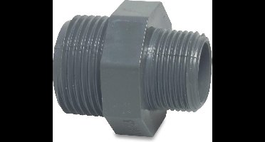 Mega Verloopnippel PVC-U 1 1/4" x 1/2" buitendraad 10bar grijs