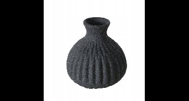 Matzwarte Keramieken Vaas met Ribbels - 10,5 cm - Waterdicht