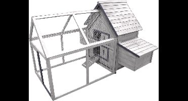 Flamingo Kippenhok Castle Cottage - 159 x 158 x 113 cm - Ruim Grijs Houten Hok met Buitenren en Legnest - Ruim, veilig en duurzaam