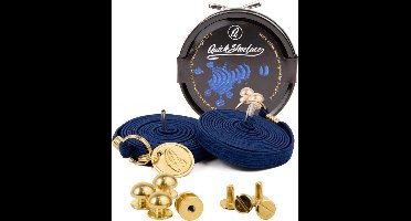 Quick shoelaces - Met één hand veters strikken - Prestige - Gecoat met een laagje 24k goud - Marine - Schoenveter met fixatie rond - Marine Blauw