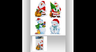 Set van 4 raamstickers Kerstmis - Raamdecoratie - Stickers - Kerstman - Sneeuwpop - 17 x 24 cm