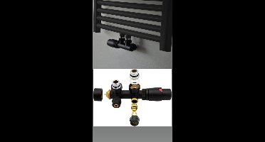 Radiator kraan Midden Aansluitset Haakse Zwart M30xM16/2