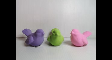 Set 3x beeld vogeltjes Paars Groen en Roze 9x4.5x7cm