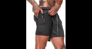 MW® - Sportbroek Heren - Sportkleding Heren - Fitnessbroek - Hardloopbroek - Short Heren - Zwart XXL