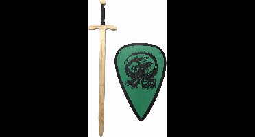 roofridderzwaard met ridderschild groen met draak kinderzwaard houten zwaard ridder schild