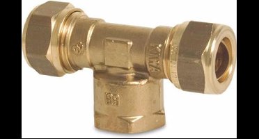 Bonfix T-stuk 90° messing 22 mm x 1/2" x 22 mm knel x binnendraad x knel KIWA/GASTEC