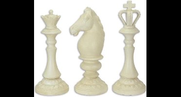 Set van 3 schaakstukken - Gietijzeren beeld - Toren, koningin en paard - 34,2 cm hoog