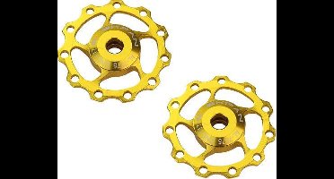 Set CNC Aluminium derailleurwieltjes met kogellager - T11 - 7075 Alu - 2 stuks - Goud kleur