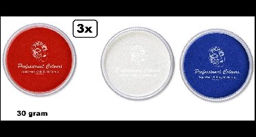 3x Aqua face & body paint rood/wit/blauw 30gram.