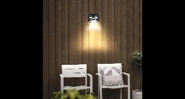 Solar wandlamp zwart 'Gaze' - Buitenlamp met sensor - Schijnwerper met bewegingssensor - Down light - Wandlamp op zonne-energie - Warm wit licht - Moderne zwart solarlamp - Zwart