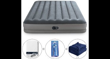 Intex Prestige Mid-Rise luchtbed | Tweepersoons | 203 x 152 x 30 cm | Inclusief reparatiekit + hoeslaken + twee fleecedekens