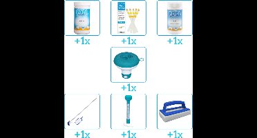 Zwembad Onderhoudspakket - Onderhoud Zwembad - bevat Chloor - Testrips - Chloor - Chloordrijver - Schoonmaakset - Thermometer en Scrubborstel (7-delig)