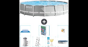 Intex Rond Prism Frame Zwembad - 457 x 107 cm - Grijs - Inclusief Pomp - Ladder - Grondzeil - Afdekzeil Speelgoed - 8-delig