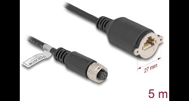 Delock M12 Cable A-coded 8 pin female to RJ45 jack for installation Cat.5e FTP 5 m black