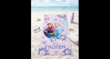 Strandlaken Meisje Frozen Disney 70x140 cm 100% Katoen | Anna & Elsa Lila Sneeuwvlokken | Officiële Licentie