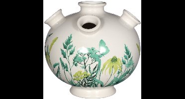 Tulpenvaas - vaas - Doodle - groen - wit - H 18 cm - Ø 18 cm