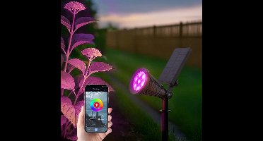 Solar prikspot buiten 'Highlight' - Slimme RGB-verlichting - Bedienbaar via Smart Life-app en Bluetooth - Met schemersensor - IP44 - 80 lumen - Met grondspies - Zwart - Tuinverlichting op zonne-energie