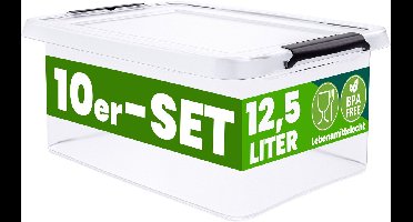 Deuba Opbergox - Set van 10 Stapelbaar 39x29x17cm 12,5L – Transparant