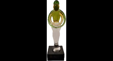 Glas sculptuur "Liefde en Geborgenheid" – handgemaakt – groen geel – 4x4x13 cm – symbolisch geschenk