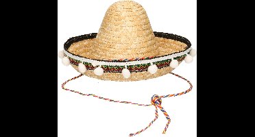 Funny Fashion Mexicaanse Sombrero hoed - kinderen - Naturel - 25 cm - Verkleed hoeden