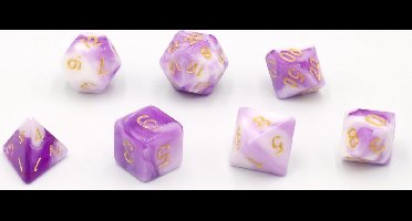 HOT Games dobbelstenen set paars-wit 7 stuks kunststof brick.