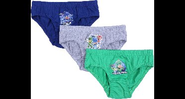 3x Pyjamers marineblauw, grijs, groen jongensbroekje