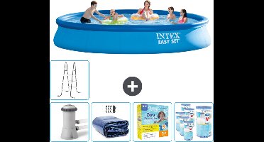 Intex Rond Opblaasbaar Easy Set Zwembad - 457 x 84 cm - Blauw - Inclusief Pomp Solarzeil - Onderhoudspakket - Filters - Ladder