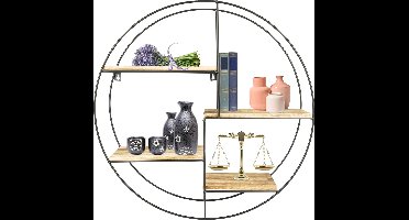MaxxHome Wandrek rond - Industrieel - Metaal en MDF hout - 4 planken - Zwart metalen rek