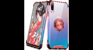 Hoesje Geschikt voor Huawei P Smart 2019 hoesje silicone met ringhouder Back Cover Case - Transparant/Rosegoud