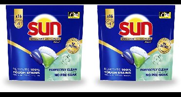2 x Sun – Vaatwascapsules – Brilliant Shine+ All-in-1 – 16 capsules - Voordeelverpakking - 2 stuks