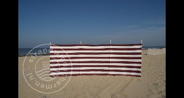 Strand Windscherm 4 meter dralon Bordeaux / Wit  met houten stokken