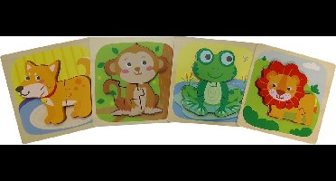 3D Puzzelset - 4 stuks – Dieren 2 - Kikker, Hond, Aap en Leeuw - 3/4 puzzelstukjes - Kinderpuzzels