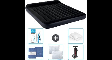 Intex Luchtbed - 2-Persoons - 183 x 203 x 25 cm - Donkerblauw - Inclusief Hoeslaken - Kussen - Pomp - Reparatieset en Kussenbeschermer