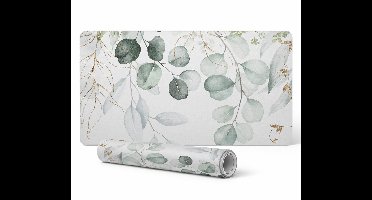 Elegante bureauonderlegger met aquarelprint van bladeren en takjes, 90x45 cm