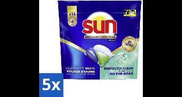 5 x Sun – Vaatwascapsules – Brilliant Shine+ All-in-1 – 16 capsules - Koffie - Koffiezetapparaat - Koffiezetapparaat
