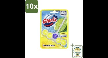 10 x Glorix - Toiletblok - Power Clean Citroen - Fris & Citroen - 1 blok - Grootverpakking - Toiletblok Citroen - Reinigend Schuim - Anti-kalk - Hygiëne Toilet - Citroengeur