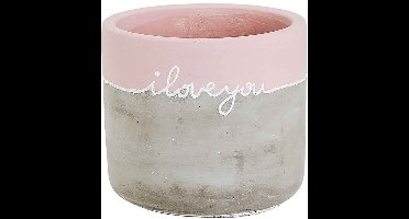 Cosy @ Home Bloempot Pink Border I Love You Grijs 8x