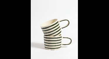 vtwonen - Mokken - Groen - Strepen - Set van 2 - Keramiek - 350ml