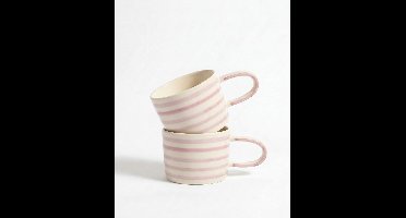 vtwonen - Mokken - Lila - Strepen - Set van 2 - Keramiek - 350ml