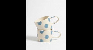 vtwonen - Mokken - Blauw - Stippen - Set van 2 - Keramiek - 350ml