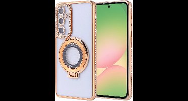 Hoesje Geschikt voor Samsung Galaxy A36 Magsafe hoesje Goud - Lens beschermer ring Luxury Bling Sparkly Diamond backcover