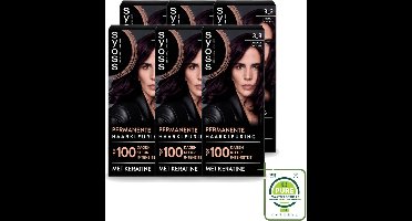 6 x SYOSS Permanent Coloration 3-3 - Haarverf - Trendy Violet - Grootverpakking - Haarkleuring - Permanente Haarkleuring - Keratine - Grijsdekking - Professionele Haarkleuring